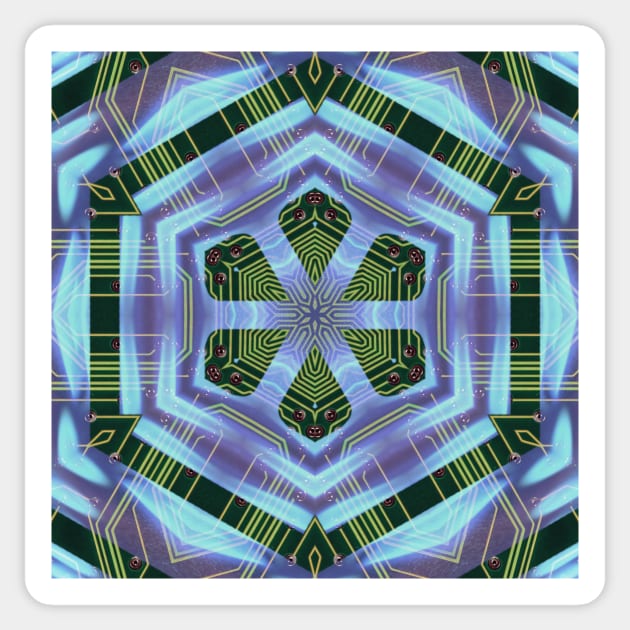 Circuitboard fire Kaleidoscope Pattern (Seamless) 4 Sticker by Swabcraft